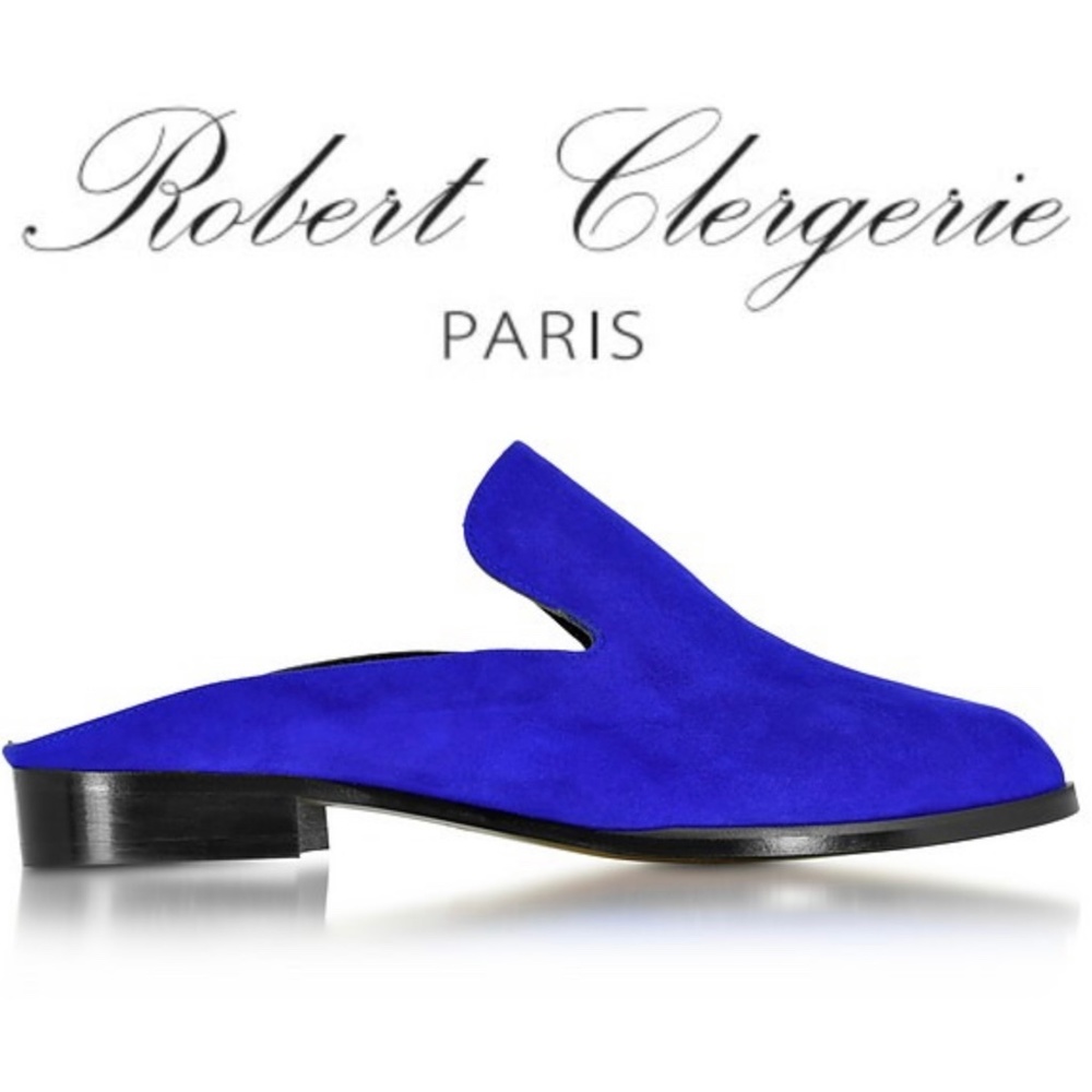 Clergerie Blue Alicem Suede Flat Mules Loafer Leather Fashion Shoes Block Heel - Picture 2 of 6